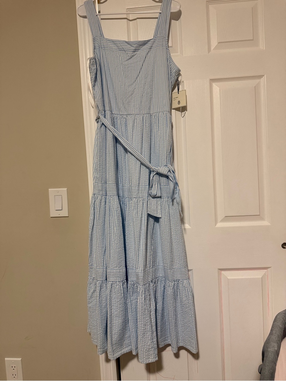 Marshalls Light Blue & White Striped Maxi Dress with Tie Waist
